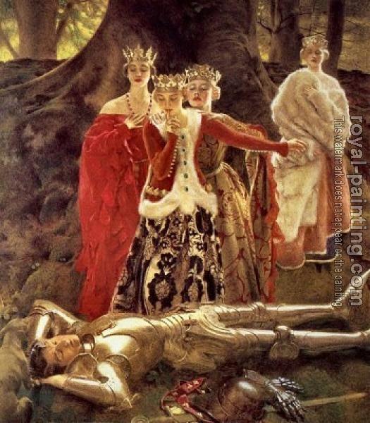 Frank Cadogan Cowper : Four Queens Find Lancelot Sleeping